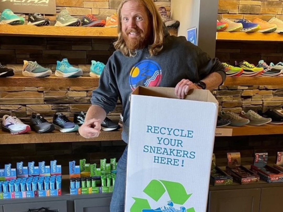 A GotSneakers sneaker recycling collection box in a store